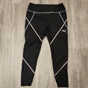 Puma Women's Black Leggings with Blue and Pink Accents